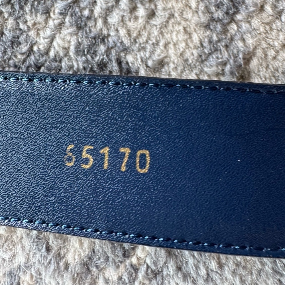 Navy Leather Adjustable Belt with Gold Basketweave Hardware Small festival - Picture 8 of 8